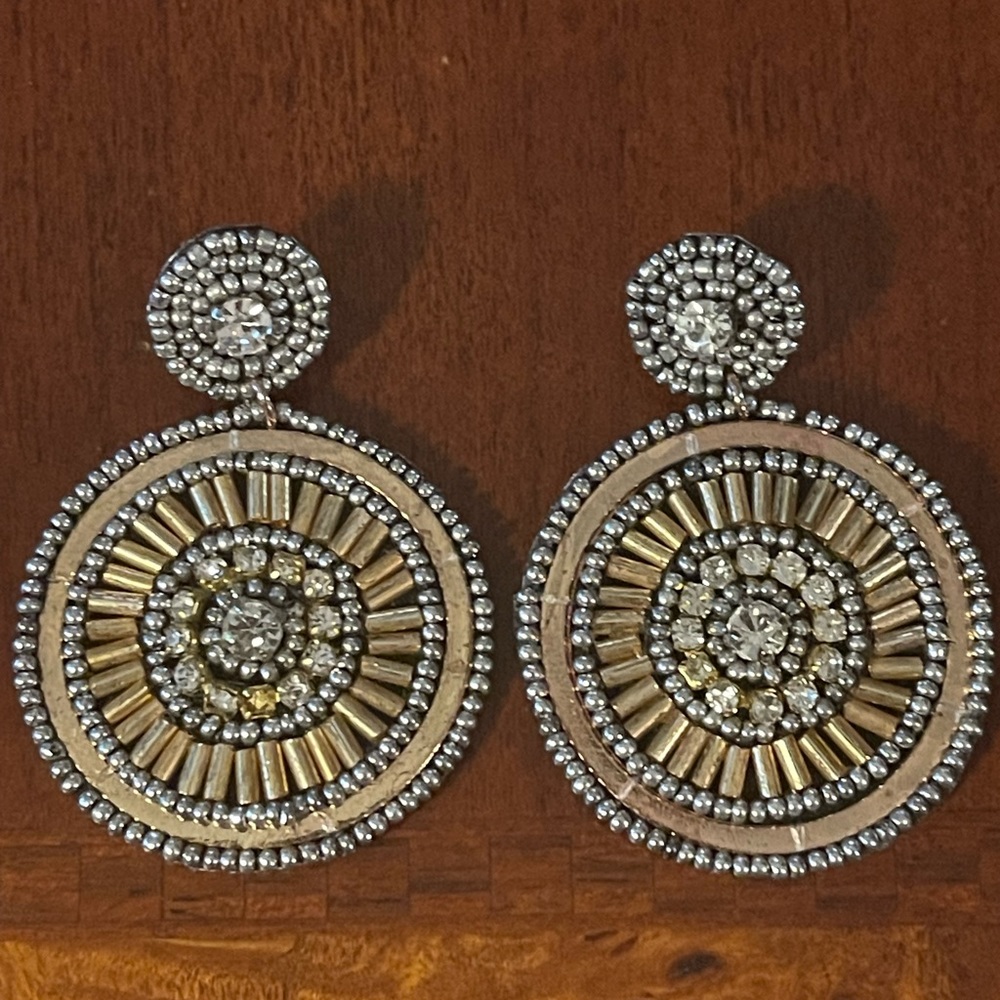 Bohemian Beaded Rhinestone Round Drop Lightweight Pierced Gold, Silver Earrings